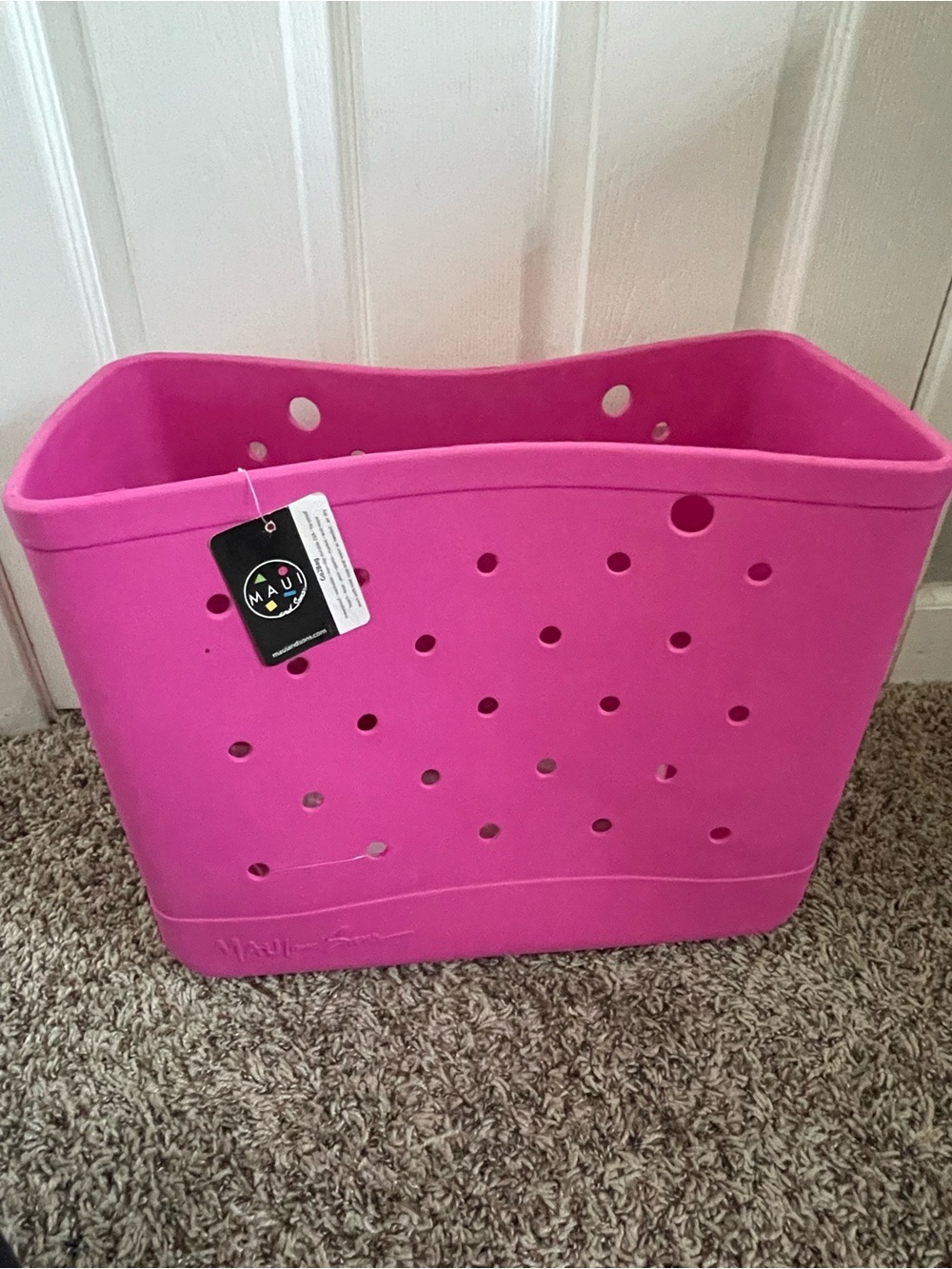 Maui and Sons Pink Perforated Beach Tote - Bright Pink